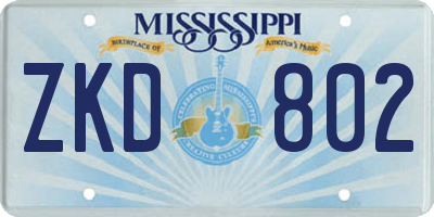 MS license plate ZKD802
