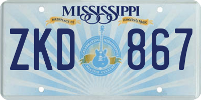 MS license plate ZKD867
