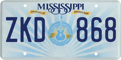 MS license plate ZKD868