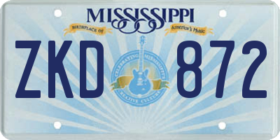 MS license plate ZKD872