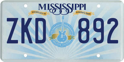 MS license plate ZKD892
