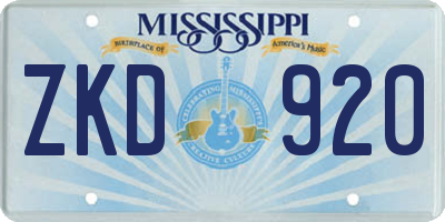 MS license plate ZKD920
