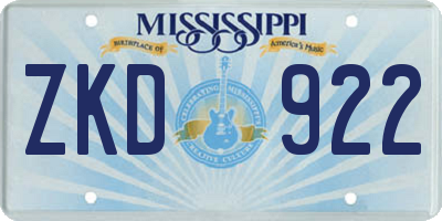 MS license plate ZKD922