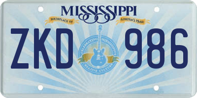 MS license plate ZKD986