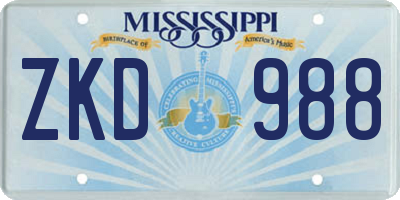 MS license plate ZKD988