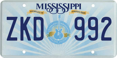 MS license plate ZKD992