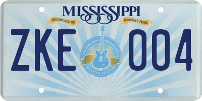 MS license plate ZKE004