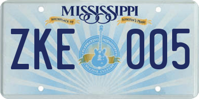 MS license plate ZKE005