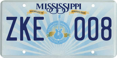 MS license plate ZKE008