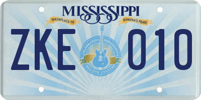 MS license plate ZKE010