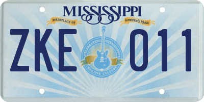 MS license plate ZKE011
