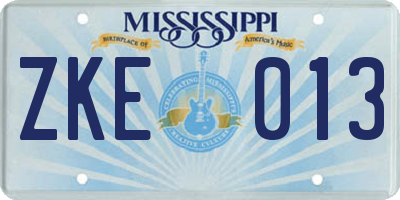 MS license plate ZKE013