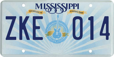 MS license plate ZKE014