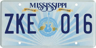 MS license plate ZKE016