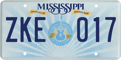 MS license plate ZKE017