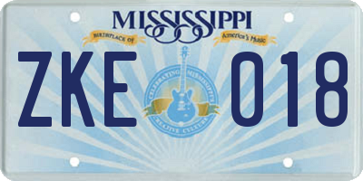 MS license plate ZKE018