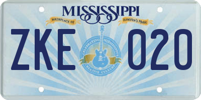 MS license plate ZKE020