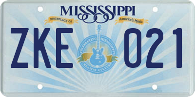 MS license plate ZKE021