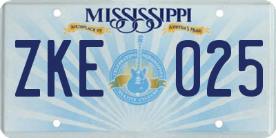 MS license plate ZKE025