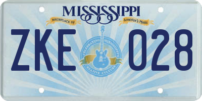 MS license plate ZKE028