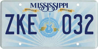 MS license plate ZKE032