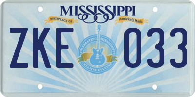 MS license plate ZKE033