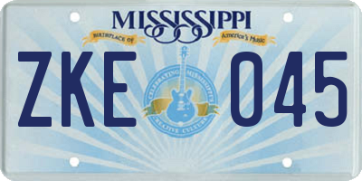 MS license plate ZKE045