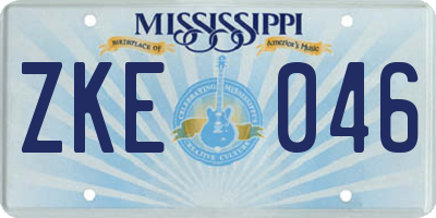 MS license plate ZKE046