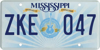 MS license plate ZKE047