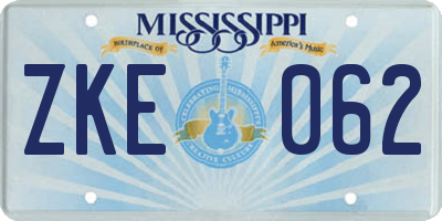 MS license plate ZKE062