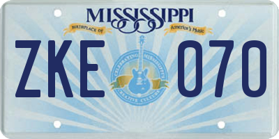 MS license plate ZKE070