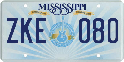 MS license plate ZKE080