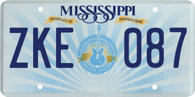 MS license plate ZKE087