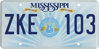 MS license plate ZKE103