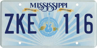 MS license plate ZKE116