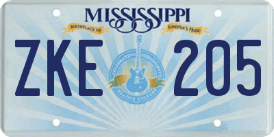 MS license plate ZKE205