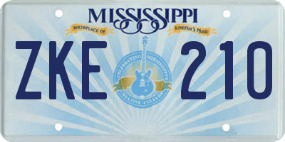 MS license plate ZKE210