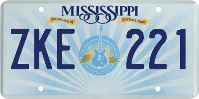 MS license plate ZKE221