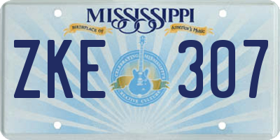 MS license plate ZKE307