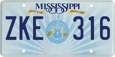 MS license plate ZKE316