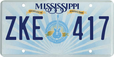 MS license plate ZKE417
