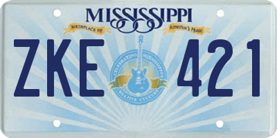 MS license plate ZKE421