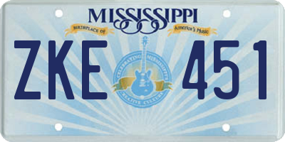 MS license plate ZKE451