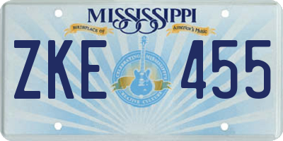MS license plate ZKE455