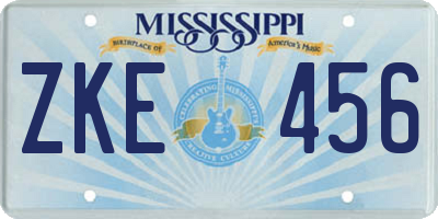 MS license plate ZKE456