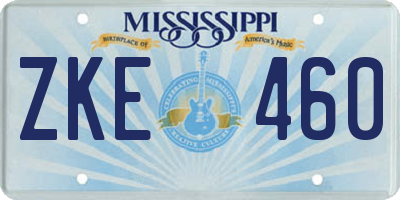 MS license plate ZKE460