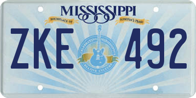 MS license plate ZKE492