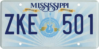 MS license plate ZKE501
