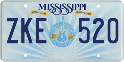 MS license plate ZKE520