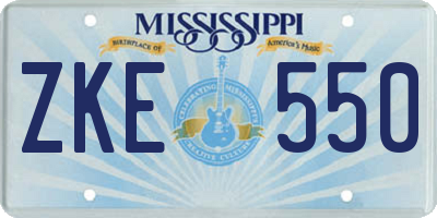 MS license plate ZKE550